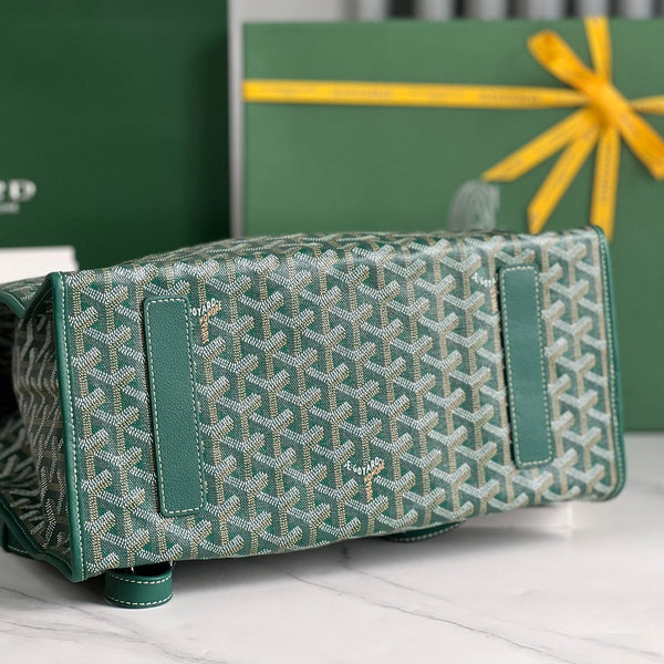 ZAINO SAINT LÉGER 35 IN TELA GOYARDINE VERDE E PELLE DI VITELLO CON PATCH CARTONI ANIMATI