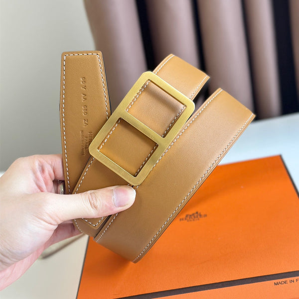 HM BELT BUCKLE & REVERSIBLE ORANGE PASTEL AND BLACK LEATHER STRAP 38MM GOLD HARDWARE