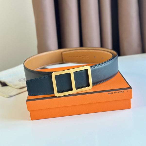 HM BELT BUCKLE & REVERSIBLE ORANGE PASTEL AND BLACK LEATHER STRAP 38MM GOLD HARDWARE