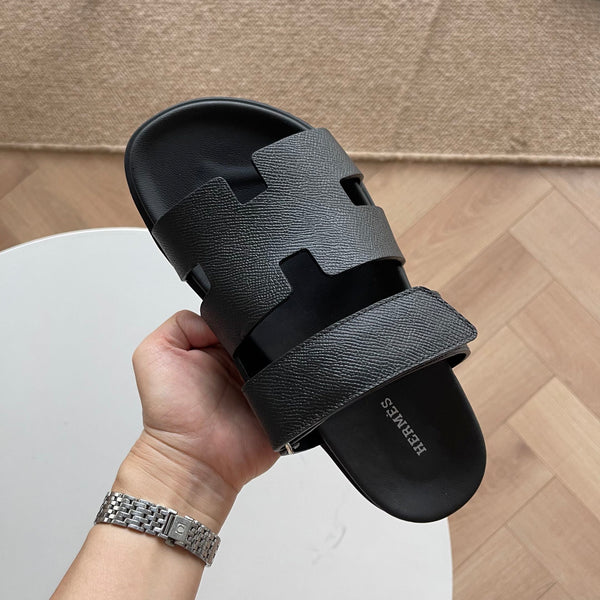 HM Men's Chypre Slide Black Calfskin 538596