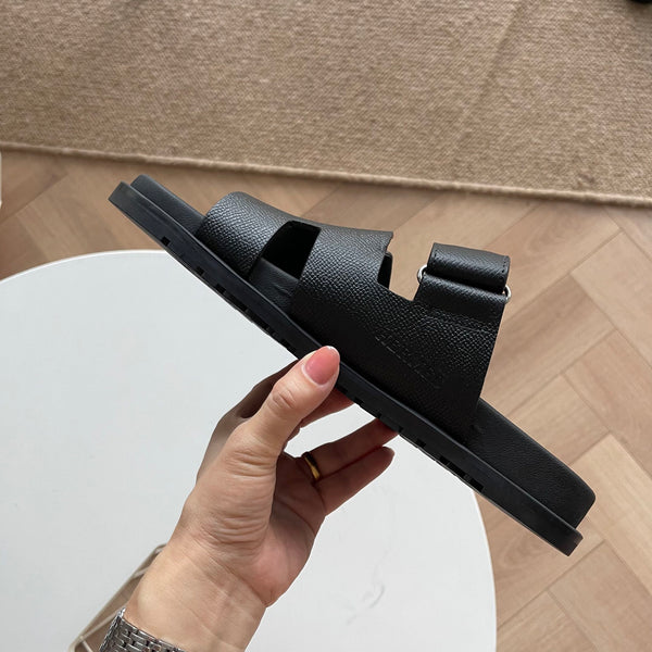 HM Men's Chypre Slide Black Calfskin 538596