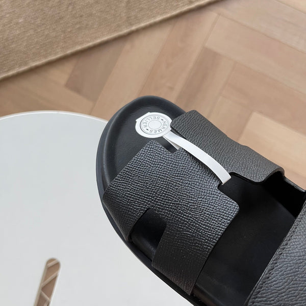 HM Men's Chypre Slide Black Calfskin 538596