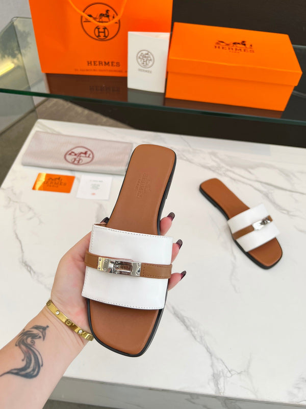 Sandalo Giulia in pelle di vitello bianca e marrone