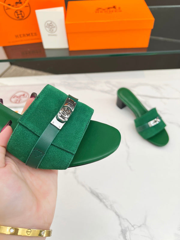 Gigi 50 Sandal Green Suede Green Calfskin