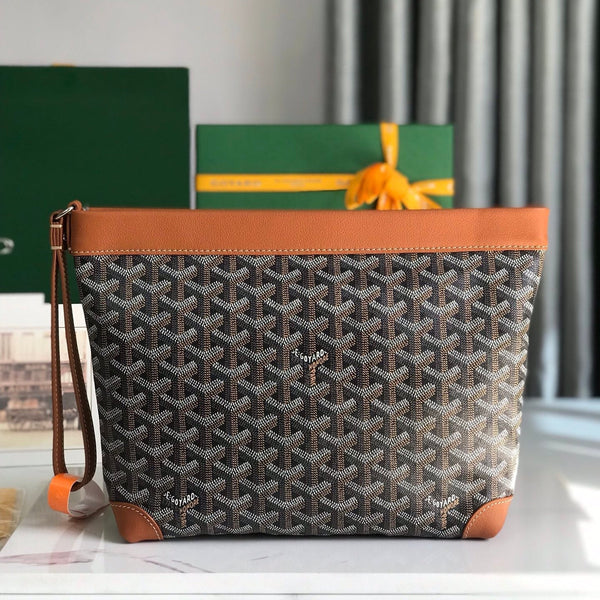 CONTI POUCH 24 IN PELLE DI AGNELLO TAN E TELA GOYARDINE NERA