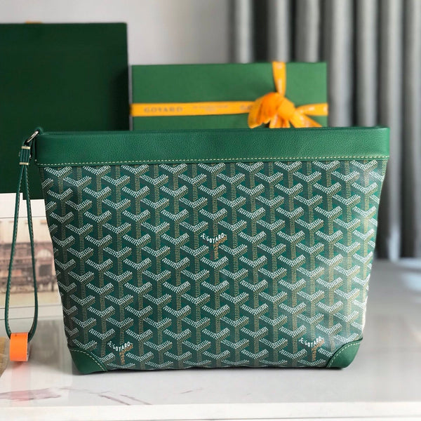 CONTI POUCH 24 IN PELLE DI AGNELLO VERDE E TELA GOYARDINE