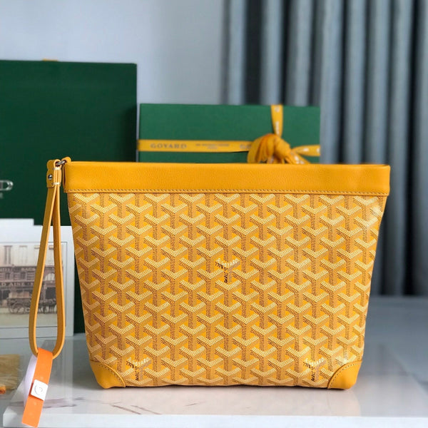 CONTI POUCH 24 IN PELLE DI AGNELLO GIALLA E TELA GOYARDINE