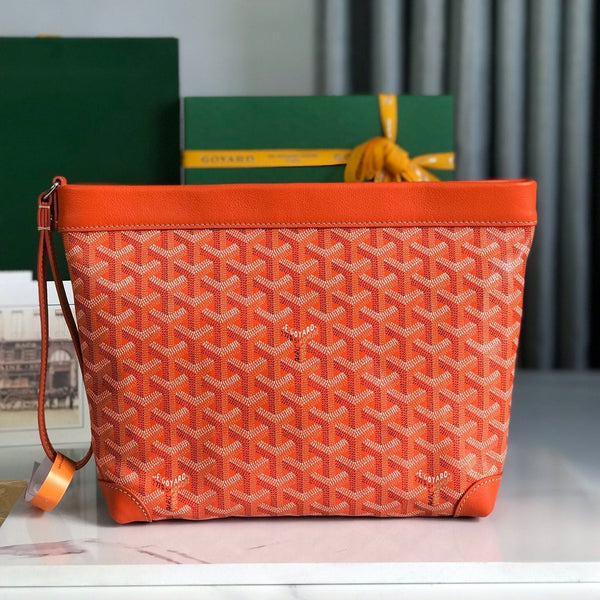 POUCH CONTI 24 IN AGNELLO ARANCIONE E TELA GOYARDINE