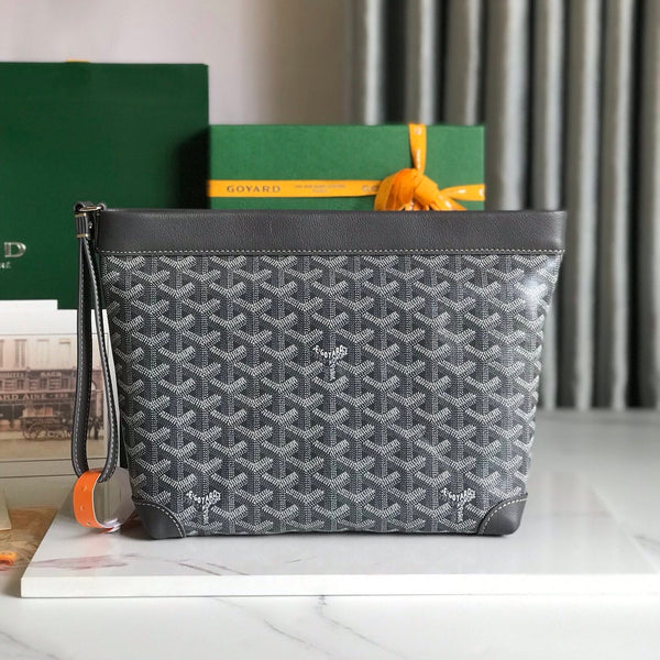 CONTI POUCH 24 IN PELLE DI AGNELLO GRIGIA NERA E TELA GOYARDINE