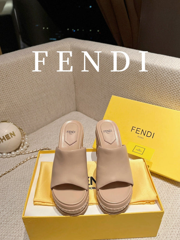 FENDI BAGUETTE WEDGE PLATFORM 85MM IN ALMOND BEIGE CALFSKIN