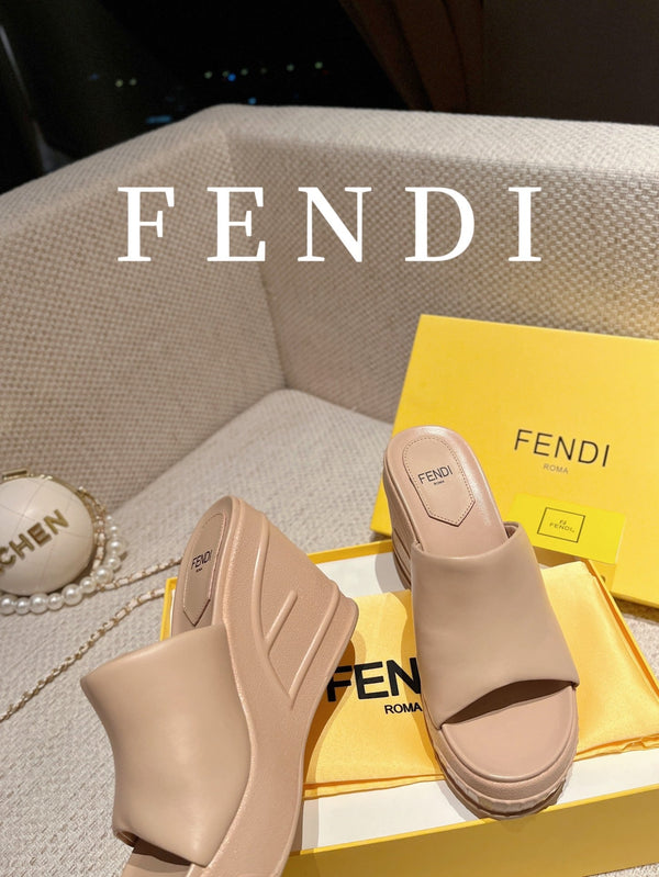 FENDI BAGUETTE WEDGE PLATFORM 85MM IN ALMOND BEIGE CALFSKIN