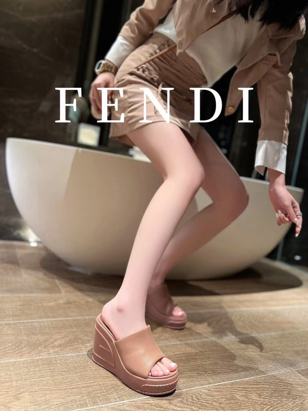 FENDI BAGUETTE WEDGE PLATFORM 85MM IN ASH BROWN CALFSKIN