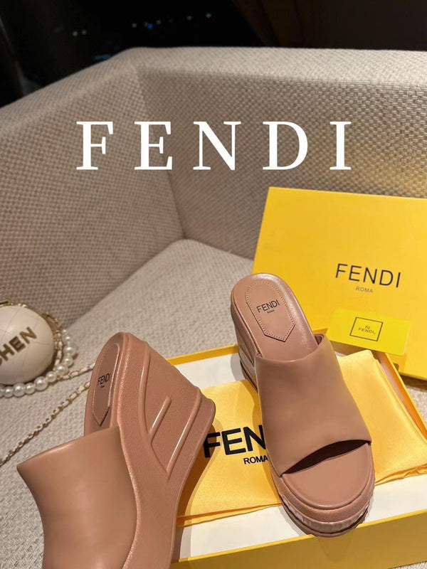 FENDI BAGUETTE WEDGE PLATFORM 85MM IN ASH BROWN CALFSKIN