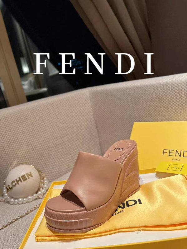 FENDI BAGUETTE WEDGE PLATFORM 85MM IN ASH BROWN CALFSKIN