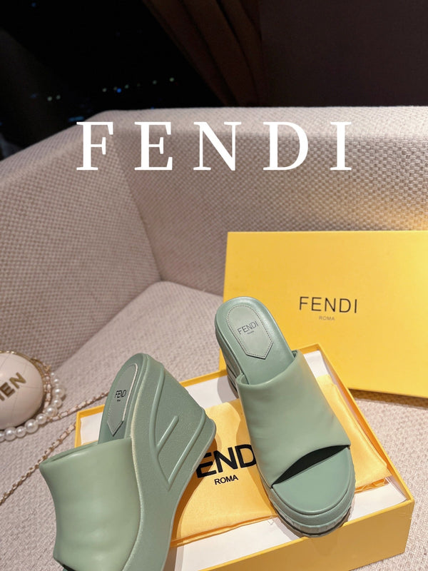 FENDI BAGUETTE WEDGE PLATFORM 85MM IN SEAFOAM GREEN CALFSKIN
