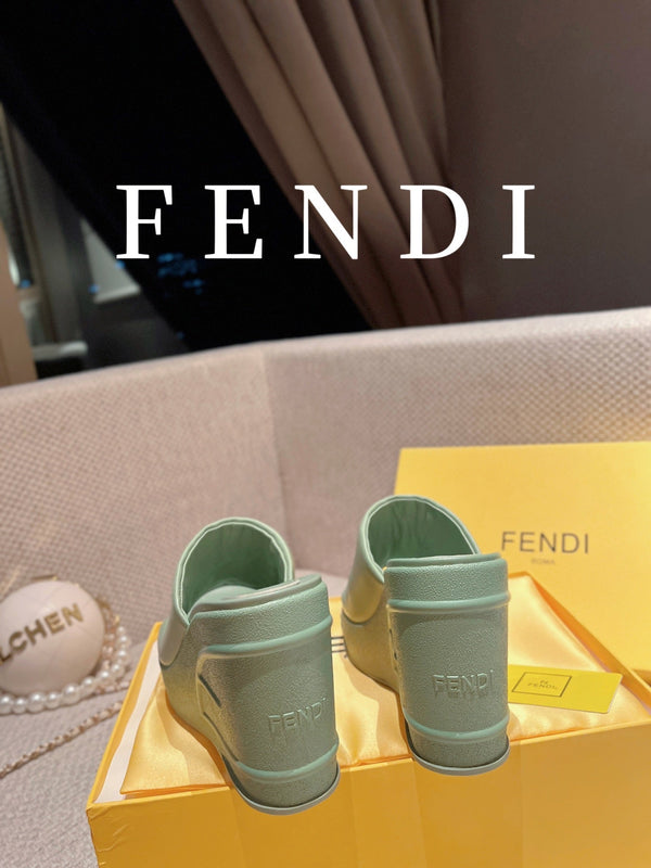 FENDI BAGUETTE WEDGE PLATFORM 85MM IN SEAFOAM GREEN CALFSKIN