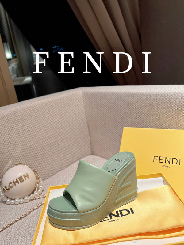 FENDI BAGUETTE WEDGE PLATFORM 85MM IN SEAFOAM GREEN CALFSKIN