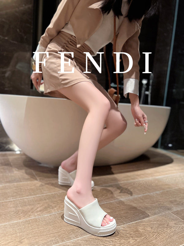 FENDI BAGUETTE WEDGE PLATFORM 85MM IN WHITE CALFSKIN