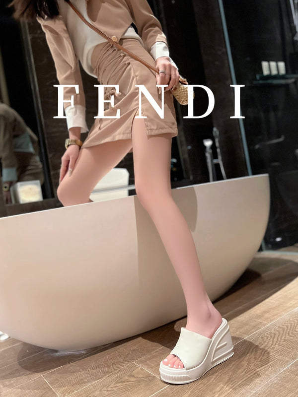 FENDI BAGUETTE WEDGE PLATFORM 85MM IN WHITE CALFSKIN