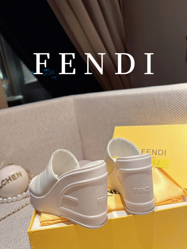 FENDI BAGUETTE WEDGE PLATFORM 85MM IN WHITE CALFSKIN