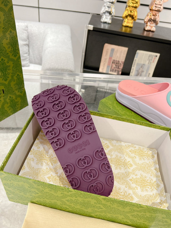 GC 25 Interlocking G 50mm Slide Sandal Pink Blue Cowhide 292397