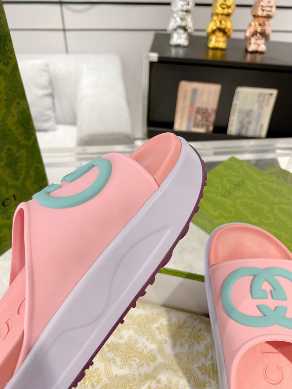 GC 25 Interlocking G 50mm Slide Sandal Pink Blue Cowhide 292397