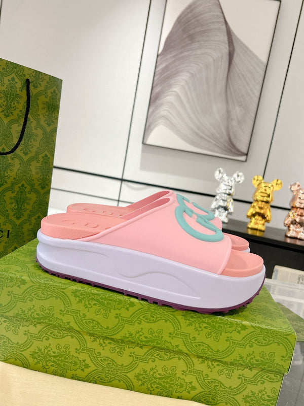 GC 25 Interlocking G 50mm Slide Sandal Pink Blue Cowhide 292397