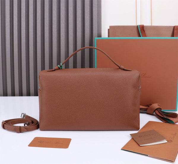 EXTRA BAG L27 IN UMBER BROWN GRAINED CALFSKIN WITH SILVER HARDWARE