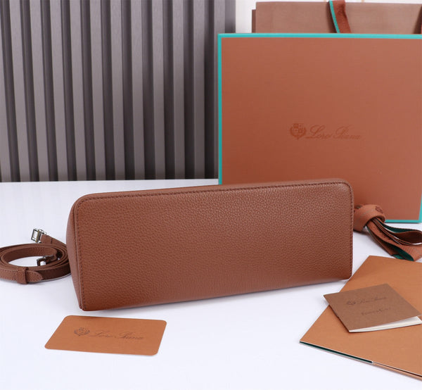 EXTRA BAG L27 IN UMBER BROWN GRAINED CALFSKIN WITH SILVER HARDWARE