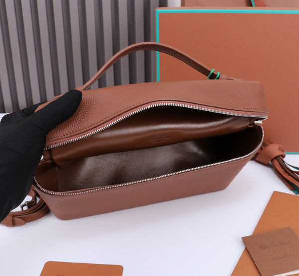 EXTRA BAG L27 IN UMBER BROWN GRAINED CALFSKIN WITH SILVER HARDWARE