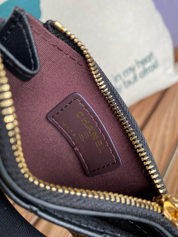 CC A84105 Coin Case Black Gold Metal Lamskin 240723