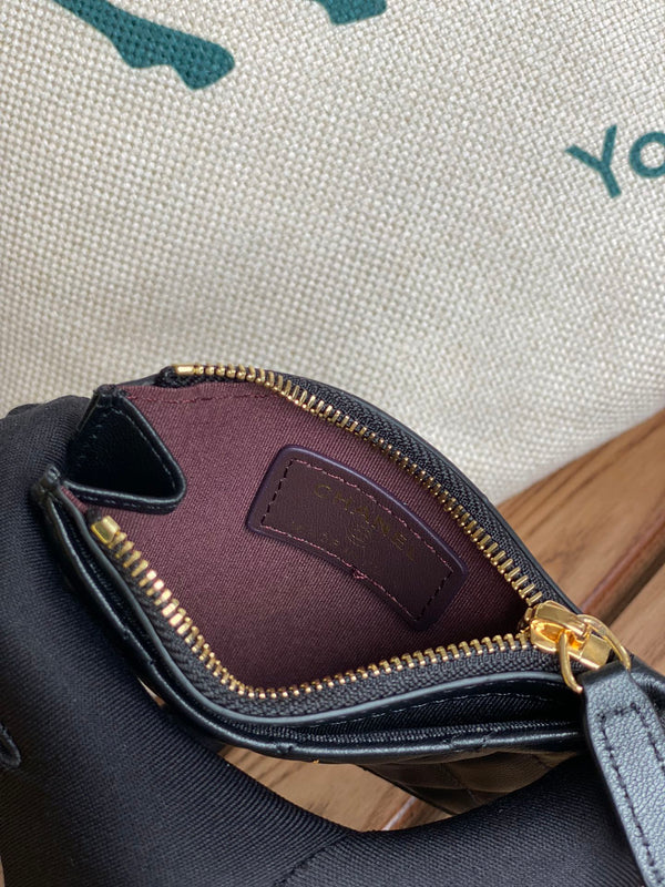 CC A84105 Coin Case Black Gold Metal Lamskin 240723