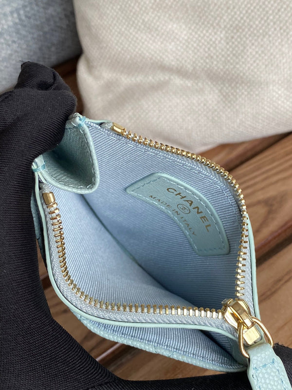 CC A84105 Coin Case Light Blue Gold Metal Caviar 240735