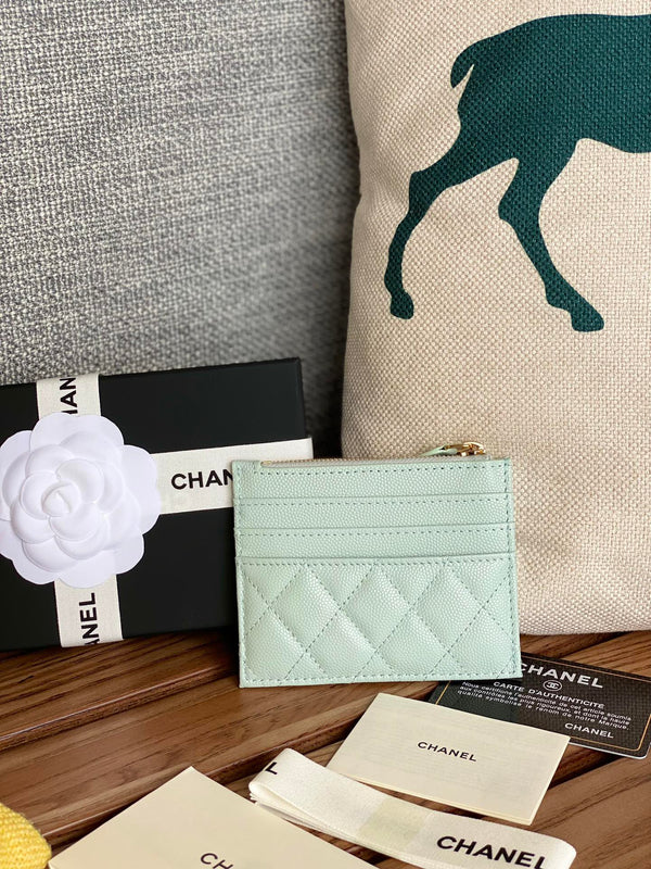 CC A84105 Coin Case Light Blue Gold Metal Caviar 240735