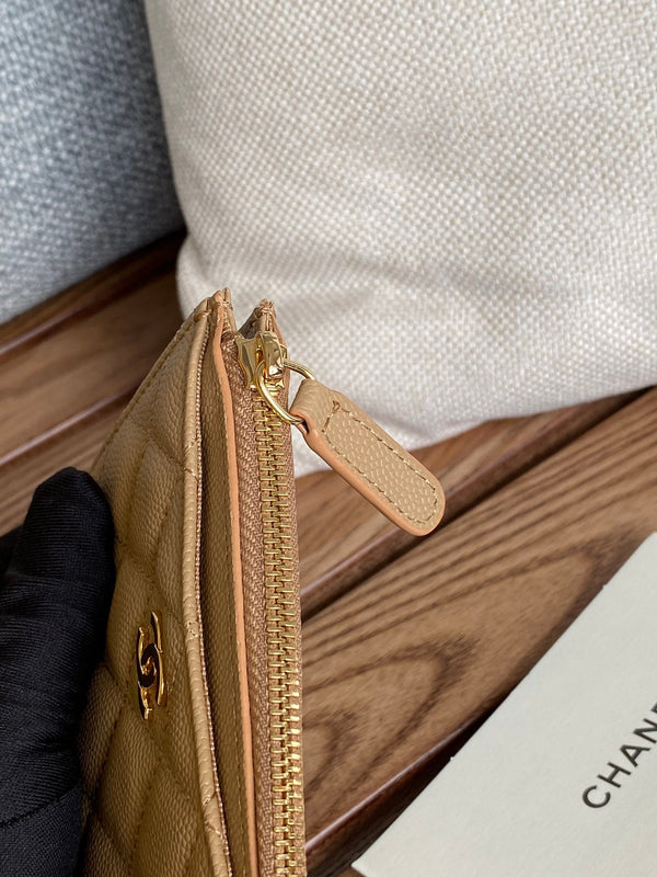 CC A84105 Coin Case Beige Gold Metal Caviar 240737