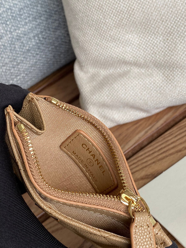 CC A84105 Coin Case Beige Gold Metal Caviar 240737