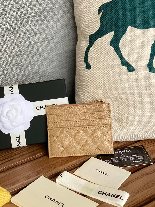 CC A84105 Coin Case Beige Gold Metal Caviar 240737