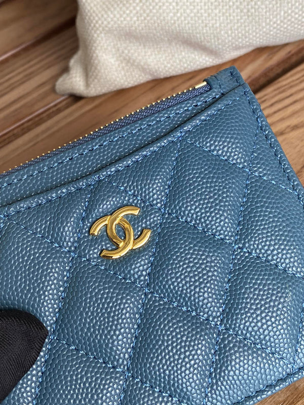 CC A84105 Coin Case Blue Gold Metal Caviar 240741