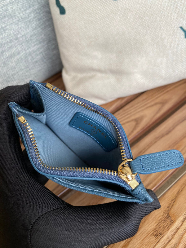 CC A84105 Coin Case Blue Gold Metal Caviar 240741