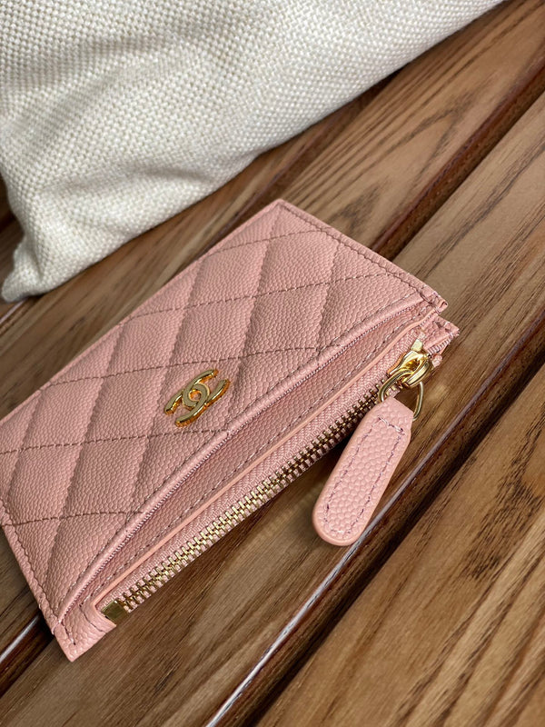 CC A84105 Coin Case Pink Gold Metal Caviar 240743