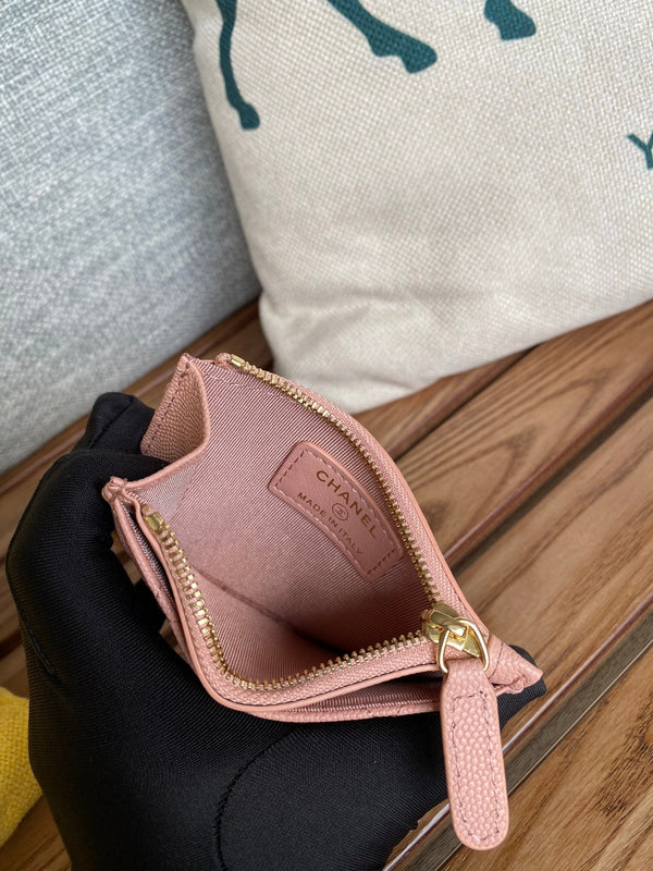 CC A84105 Coin Case Pink Gold Metal Caviar 240743