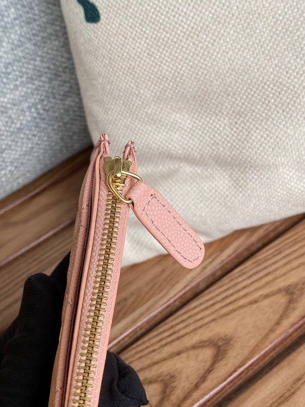 CC A84105 Coin Case Pink Gold Metal Caviar 240743