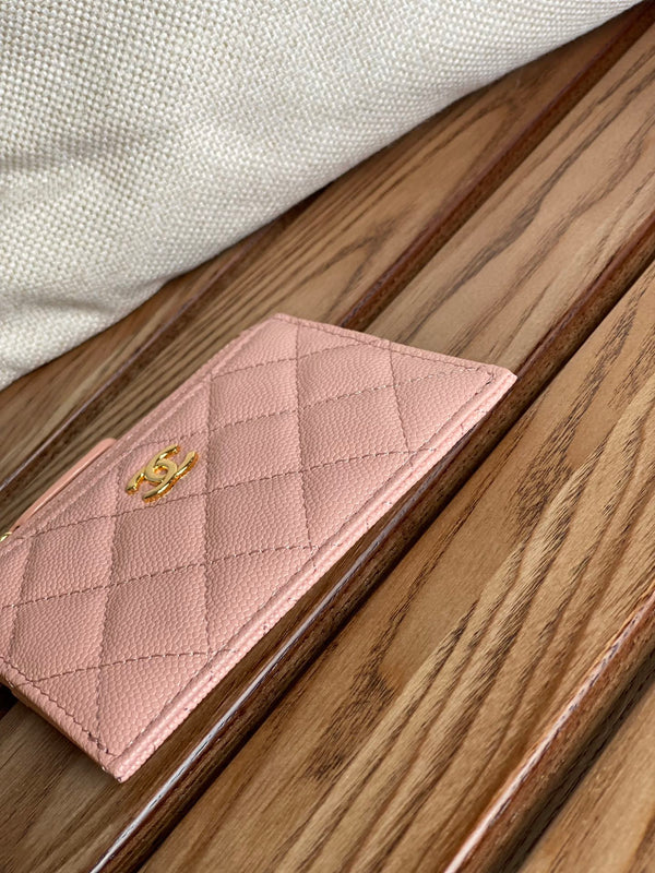 CC A84105 Coin Case Pink Gold Metal Caviar 240743