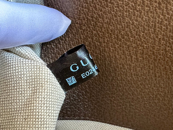 GG OPHIDIA SMALL 24 IN TELA BEIGE E PELLE DI VITELLO MARRONE