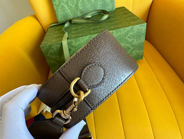 GG OPHIDIA SMALL 24 IN TELA BEIGE E PELLE DI VITELLO MARRONE