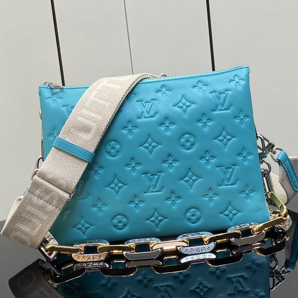 coussin pm 26 cm pelle di vitello stampata con monogramma blu tiffany