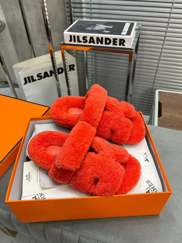 HM Chypre Sandal Red Orange Fleece Wool 953868