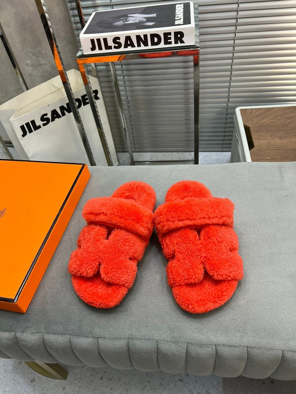 HM Chypre Sandal Red Orange Fleece Wool 953868