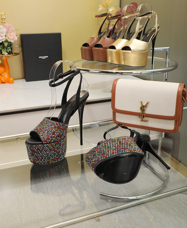 SL SUPER HIGH HEELS SANDAL RAINBOW CRYSTAL SATIN