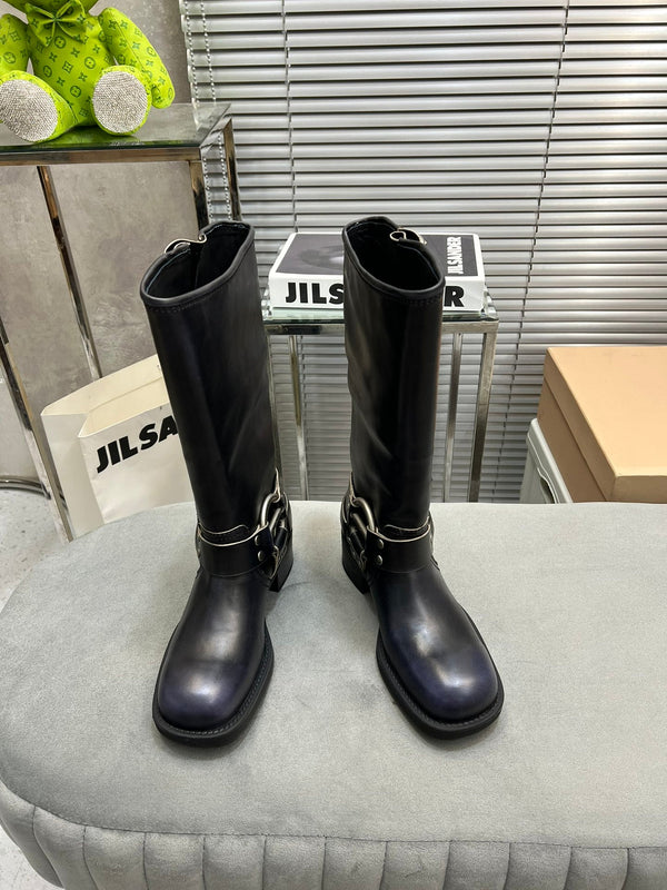 Miu Classic Black Leather Boots